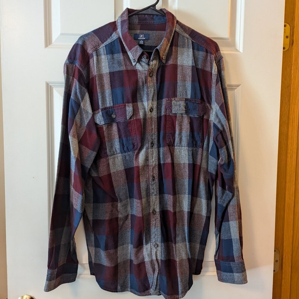 Men's Flannel Navy, Burgundy, and Gray